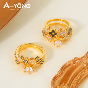 خواتم زفاف فاخرة عالية الجودة من الزركونيا قابلة للتكديس، تصميم فريد وعصري مطلي بالذهب عيار 18 قيراط، خاتم خطوبة للأزواج للحفلات - Product Image 5