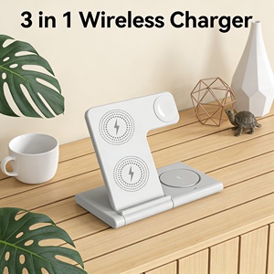 Station de charge magnétique <span class=keywords><strong>3</strong></span> en 1 LED 15W pliable, charge rapide pour téléphone, montre, écouteurs, chargeur sans fil, support de charge - Product Image 2