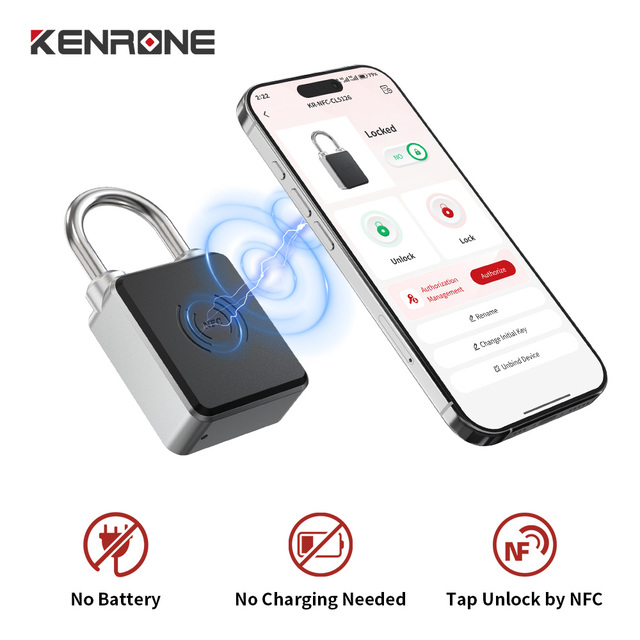 Battery-Free Passive NFC Smart Padlock Keyless Tap-to-Unlock Zinc Alloy IP65 Waterproof Lock with Mobile App Unlock Log
