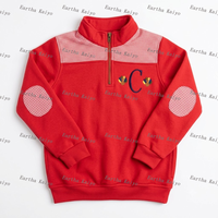 Sweat-shirt enfant à quart de zip, motif Gingham, blocs de couleur, patchs aux coudes, pull à quart de zip pour enfants, logo personnalisé, vêtements d'hiver pour enfants, vente en gros