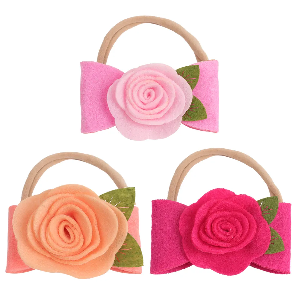 Bandeaux élastiques en Nylon fleur Rose pour bébés filles, nouveaux style, avec gros nœud, accessoires pour cheveux, 1 pièce
