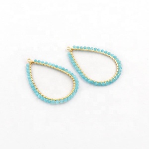 Pares de conectores envueltas de alambre chapado en oro, pendientes de cuentas facetadas de ojo de gato, accesorios para fabricación de joyería - Product Image 1