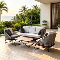 Canapé d'extérieur modulaire moderne en rotin, écologique, durable, imperméable, avec coussins à séchage rapide, pour hôtel, villa, jardin, cour