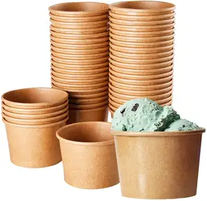 Frozen Dessert Cups Disposable Kraft Paper Ice Cream Bowl Cups Freezer Containers with Lids for Meal Prep Soup