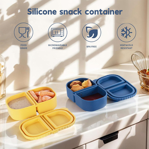 Tái Sử Dụng Silicone Snack Container Có Nắp Đậy Mini Container 2 Khoang Xách Tay Thực Phẩm Lưu Trữ Box Cho Dã Ngoại Trường Văn Phòng - Product Image 6