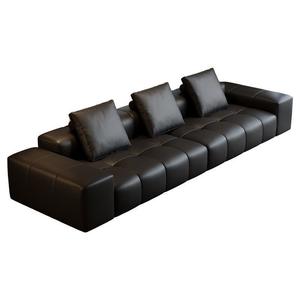 Sofá de bloque de tofu de piel de vaca negro Pixel de diseñador minimalista italiano, unidad pequeña para escuela tapizada, sala de estar, Villa de fila recta - Product Image 1
