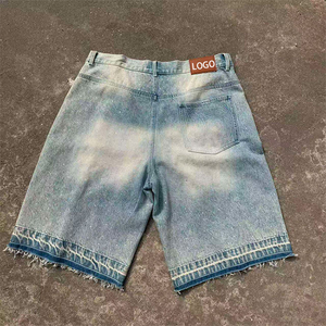 customize men's denim shorts Light Blue Streetwear Baggy shorts y2k Distressed Embroidery Logo <b>jeans</b> for men high quality - Product Image 2