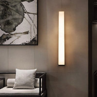 Nouvelle applique murale en marbre de style postmoderne, construction en cuivre, éclairage LED pour salon, chambre, couloir - Applique allongée entièrement en cuivre