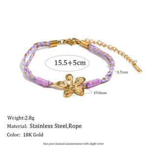 Pulsera de Cuerda de Algodón Trenzada Estilo Boho Hecha a Mano con Dije de Concha de Caracol y Flor de Acero Inoxidable Chapado en Oro de 18K, Joyería de Playa para Mujer - Product Image 5