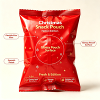 Sachet de Noël rouge thermoscellé à motif flocon de neige, emballage festif pour bonbons et petits cadeaux