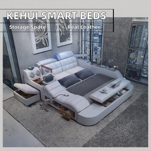 Новая роскошная кожаная умная кровать многофункциональная кровать размера «King-Size», массажная музыкальная мебель для спальни на заказ - Product Image 2