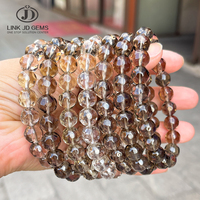 Bracelet en pierres de quartz clair et quartz fumé de haute qualité, en forme de paine de sucre, de rondelle facettée et d'abaque, vente en gros