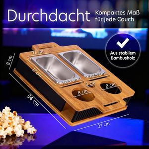 Plateau de canapé lumineux avec 2 bols en acier inoxydable, support pour téléphone portable et boissons - Product Image 4