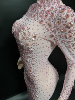 Toko Grosir Online NOVANCE Gaun Prom Sheer Warna Pink Muda Berlian Seksi Elegan Maxi Robe Dengan Kristal untuk Pesta Malam