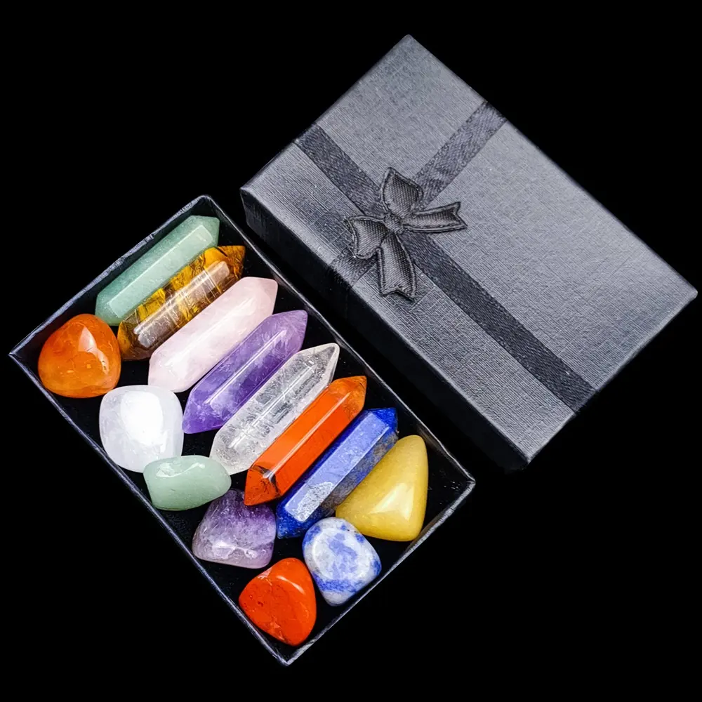 Wholesale natural gemstone 7 chakra stone double point Tumble Healing Stones crystal set for gifts