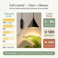 Kit d'éclairage de culture sans perçage pour fenêtre, 2 lampes coniques 10W, tige télescopique 0,7-1,6M, minuteur et variateur pour plantes d'intérieur CE