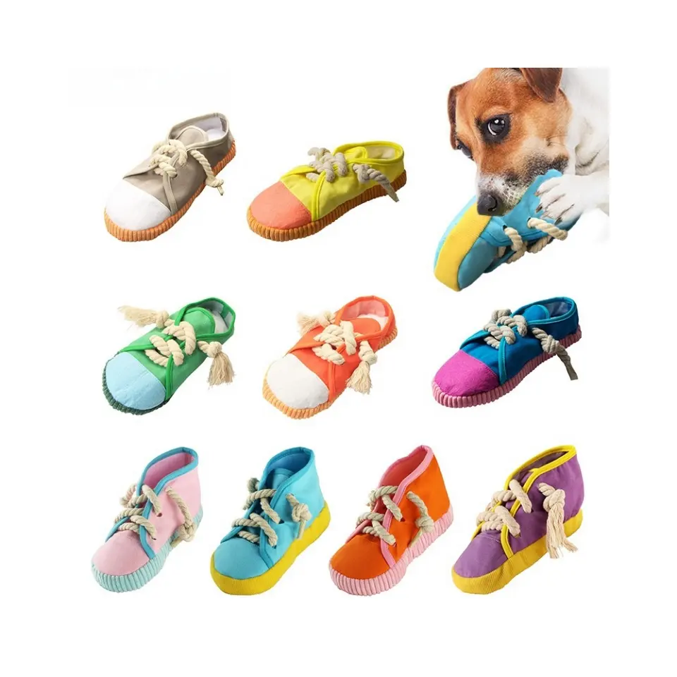 Interactive plush Pet Toys Shoe shape Dog Ultrasonic Squeaky Shoes Dental Care Teeth Cleaning Chewing Toy For Aggressive Chewers