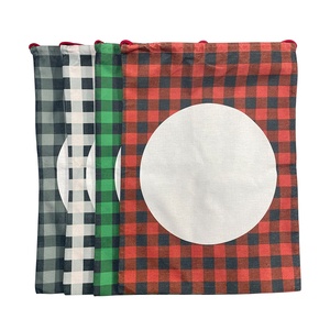 Prosub Wholesale Sublimation <strong>Christmas</strong> Blanks Santa Sack Drawstring <strong>Buffalo</strong> <strong>Plaid</strong> Linen Sublimation <strong>Christmas</strong> Sacks Sale - Product Image 1