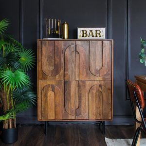 Bar Kitchen <b>Dining</b> <b>Room</b> Cafe Hotel Use Durable Mango Wood Bar <b>Cabinet</b> with 4 Doors Solid Hardwood <b>Storage</b> Furniture for Home - Product Image 1