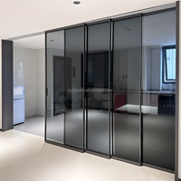 Porte coulissante moderne à double vitrage avec cadre en aluminium, étroite et fine, pour intérieur et extérieur, idéale pour salon et chambre.