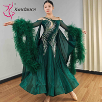 Robe de danse de salon pour femmes adultes B-25135 Yundance, costume de compétition, maille spandex/polyester, strass, vert, tenue de scène pour