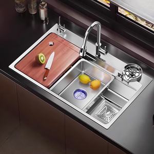 Fregadero de cocina de acero inoxidable 304 con nanotecnología plateada, fregadero individual grande para el hogar, lavabo grueso para lavar verduras - Product Image 1