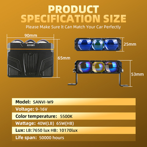 Luz LED para Parrilla W9, 12 Chips, Doble Solenoide, 3 Luces Bajas, 3 Luces Altas, Lámpara Óptica para Parrilla, Impermeable, Luz para Auto - Product Image 6