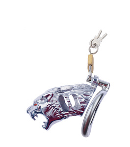 Durable Color <b>Tiger</b> Head Hole Design Male Chastity Cage Lock with Strap For Adult - Product Image 3