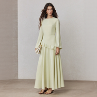 Damen Chiffon Empire-Taille Einfarbiges Lässiges Maxi-Partykleid Grün Langarm Mode Hersteller Großhandel Boutique Anbieter OEM