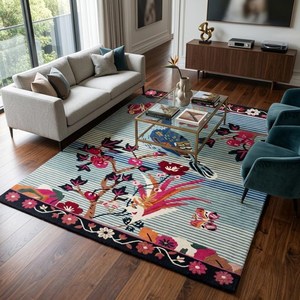 Premium Hand Tufted Wool <b>Bird</b> Rug Floral Botanical Design Handmade Area Carpet for <b>Living</b> Room Bedroom Apartment Hotel Nature - Product Image 5