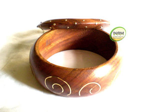 Antique Beautiful and Designer Handmade <b>Wooden</b> Bangles with Brass Inlay Work - Product Image 2