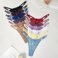 Nouvelle conception de string sexy pour femme, taille basse, en dentelle tricotée, avec nœud, en nylon ajouré, avec lanières latérales en métal et logo à la taille, G-STRING