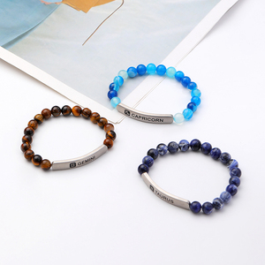 Classic Colorful Natural Stone <strong>Beaded</strong> <strong>Bracelets</strong> Custom Carve <strong>Logo</strong> Nameplate Stainless Steel Adjustable <strong>Bracelets</strong> - Product Image 4
