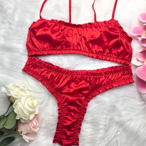 Conjunto de Lencería de Dos Piezas de Látex Elástico Satinado al por Mayor, Conjunto de Sujetador y Braguita de Color Sólido, Sexy y Erótico - Product Image 6