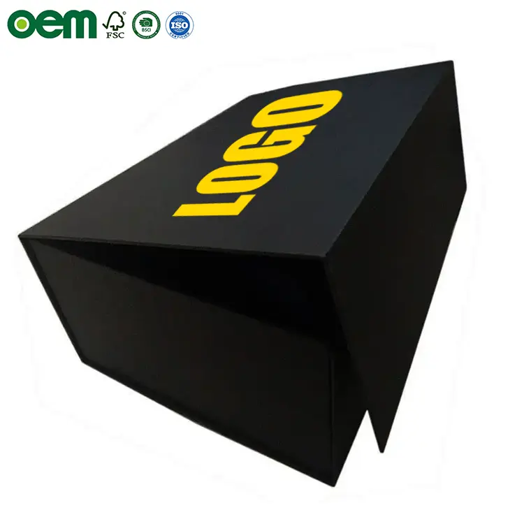 Eco friendly Logo designer Cardboard Packaging Magnetic Closure custom Black shoe Foldable magnetic Paper Gift Box with logo