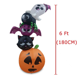 Decoración inflable de Halloween para jardín exterior con luz LED de calabaza, fantasma, gato negro, araña y murciélago. - Product Image 2