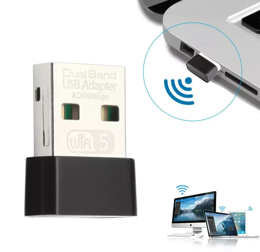 ثنائي النطاق USB wifi Mbps محول AC600 ثنائي النطاق 5GHz كمبيوتر صغير بمستقبل 802.11b/n/g/ac