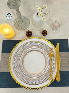 Base blanche <span class=keywords><strong>transparente</strong></span> décorative en plastique de 13 pouces avec bords dorés et plaque à pois nacrés pour plaque de chargeur d'hôtel de mariage - Product Image 3