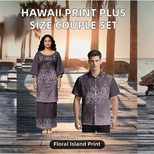 Camisas de Playa para Hombre, Populares, Acogedoras, con Estampado Floral, de Poliéster, Talla Grande, Manga Corta, Cuello Redondo, Estilo Samoano Puletasi, Conjunto Unisex para Parejas - Product Image 2