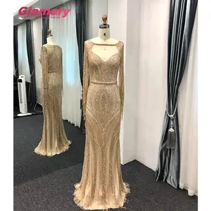 2020 Dubai Turkse Aibye Handwerk Maxi Avond Lange Mouwen Sparkly Robe De Soiree Prom Dress Formele Gowns Voor Vrouw