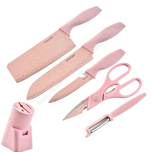 Ensemble de 6 couteaux de chef en paille de blé écologique DD1648 avec étui et ciseaux, bloc de cuisine – Vente en gros - Product Image 1