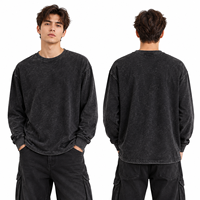 T-shirt à manches longues personnalisé 230 GSM en coton épais 100 % délavé, col rond vintage vieilli, streetwear, vente en gros OEM pour hommes