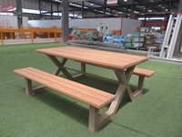 Table de pique-nique d'extérieur, table de jardin, table de terrasse, table de loisirs tout-en-un en composite bois-plastique pour jardin et parc