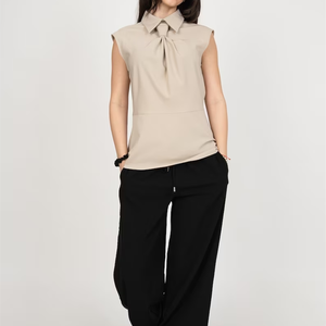 Custom Khaki <strong>Smart</strong> Shirt Sleeveless Vintage 100% Cotton Natural Organic Women's <strong>Blouses</strong> Plus Size Women's Clothing - Product Image 2