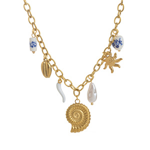 2025 nueva moda collar de acero inoxidable chapado en oro de 18 quilates para mujer impermeable estrella de mar sol Luna playa joyería Chic cadenas estilo - Product Image 3