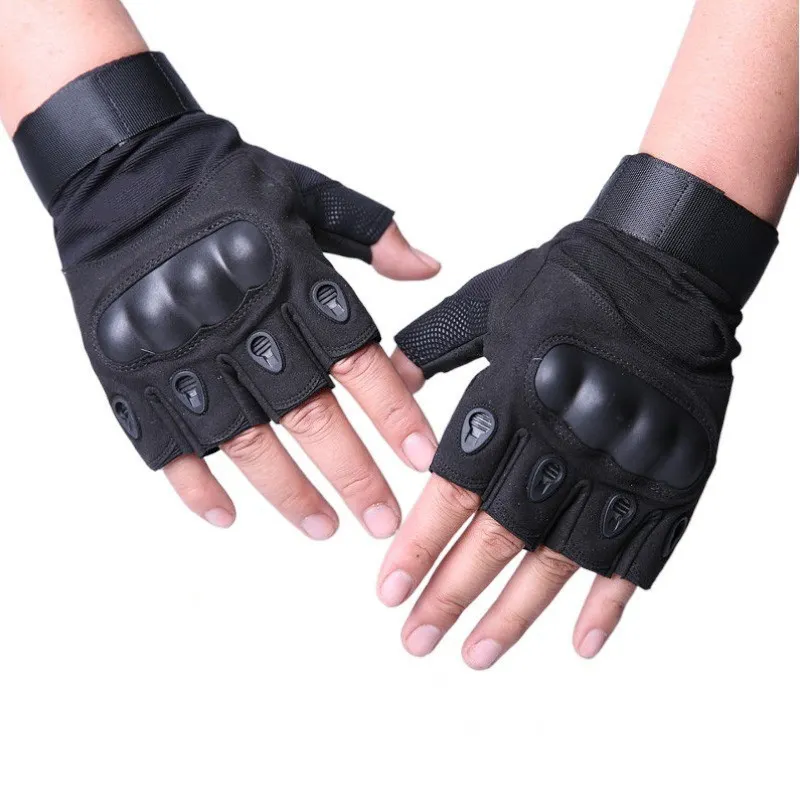 Guantes tácticos de medio Dedo de cuero para motocicleta, guantes de caza, deportes al aire libre, guantes tácticos para ciclismo