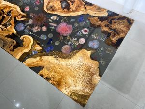 Tavolo da Pranzo o da Cucina a Lastra in Legno di Suar e Resina Epossidica Luminosa Tema Baia Marina Spiaggia - Product Image 6