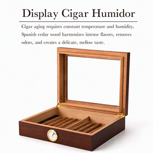 Humidor à <span class=keywords><strong>cigares</strong></span> en bois de cèdre espagnol de qualité supérieure, grande capacité, vitrine scellée avec couvercle en verre, boîte humidificatrice pour <span class=keywords><strong>cigares</strong></span> <span class=keywords><strong>cubains</strong></span> - Product Image 4