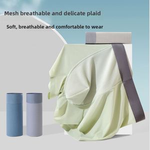 Calzoncillos bóxer de seda helada sin costuras para hombre, estilo nuevo, tiro medio, 7A, cintura antibacteriana, malla hueca transpirable, tejido de primavera - Product Image 3
