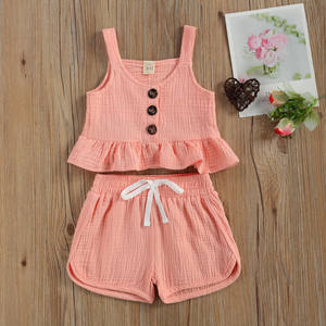 Vêtements d'été personnalisés pour bébés, ensembles en lin et coton pour fillettes, chemises à volants + shorts, tenue pour fille - Product Image 2